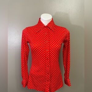 Vintage 70's Huk-a-Poo women’s Large Long Sleeve Top Polka dot